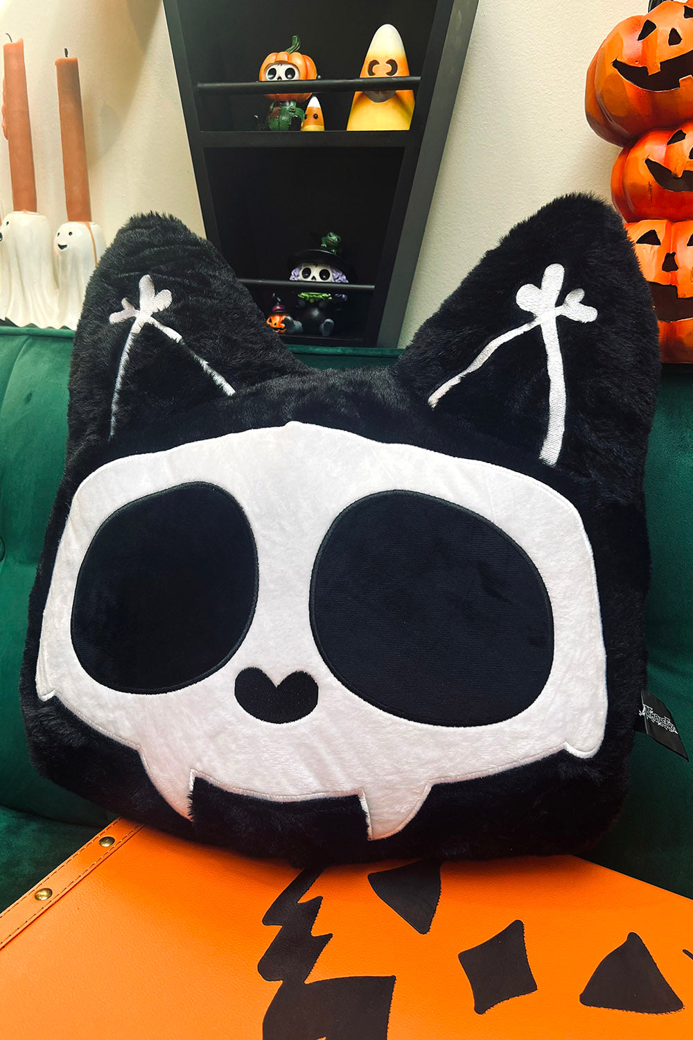 skeleton cat throw pillow