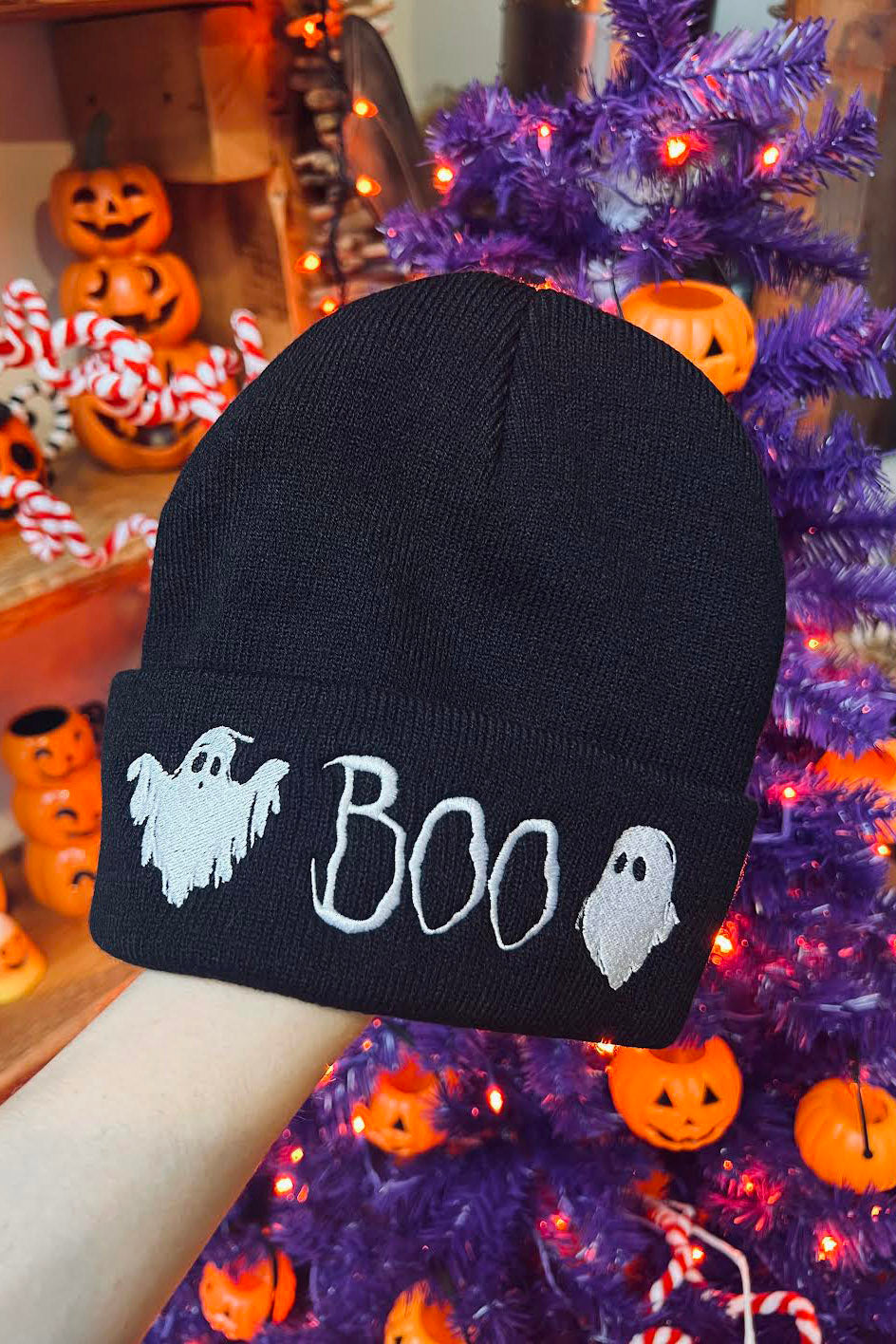embroidered ghost beanie