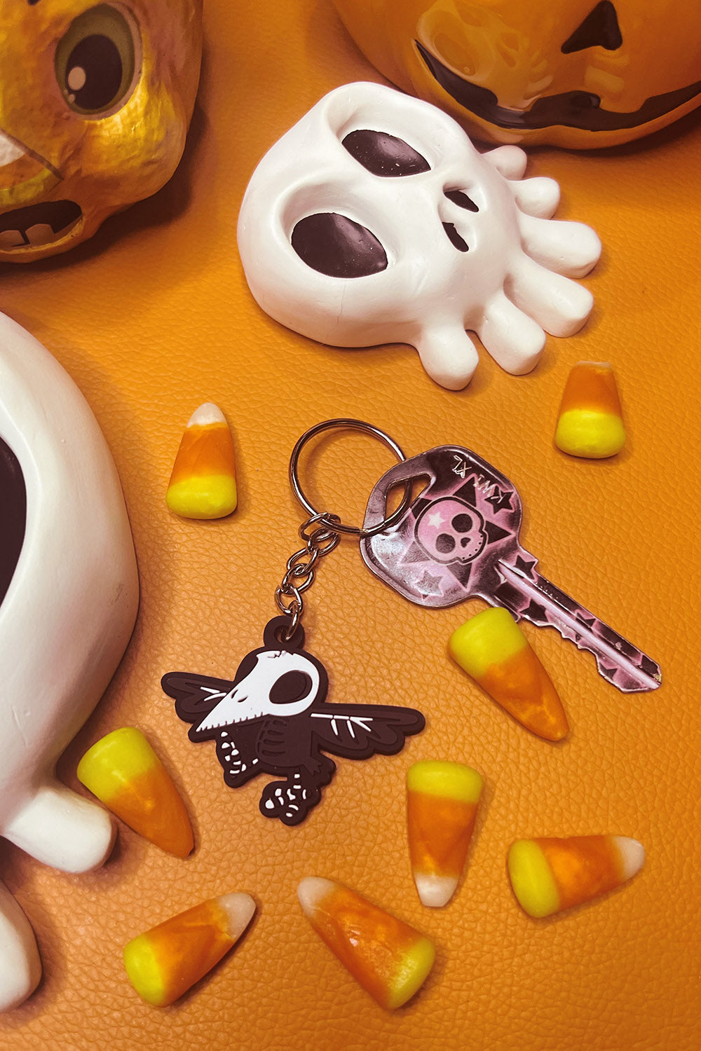 gothic raven skeleton keychain charm