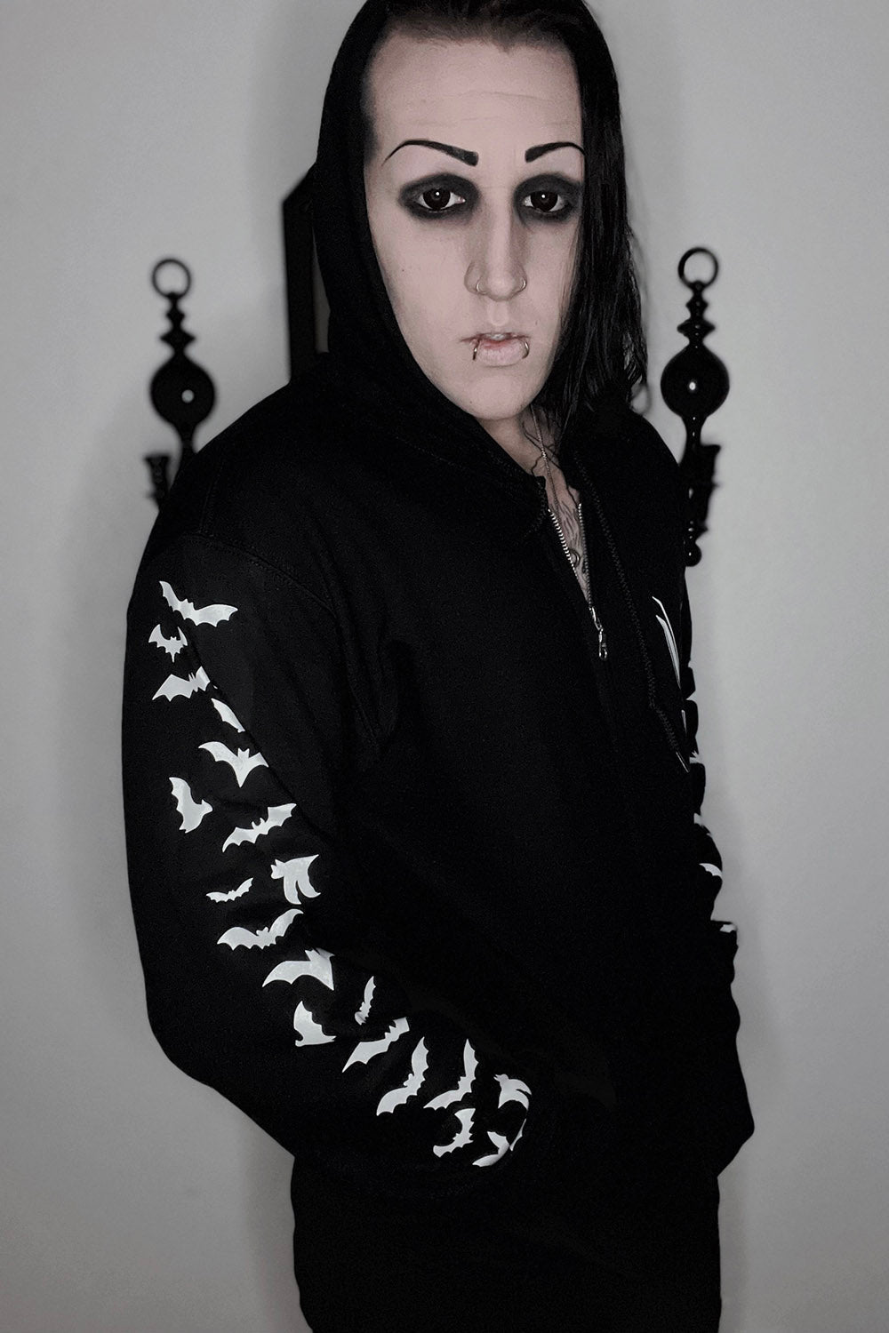 Vampire Castle Hoodie w/ Bat Sleeves [BLACK/WHITE]