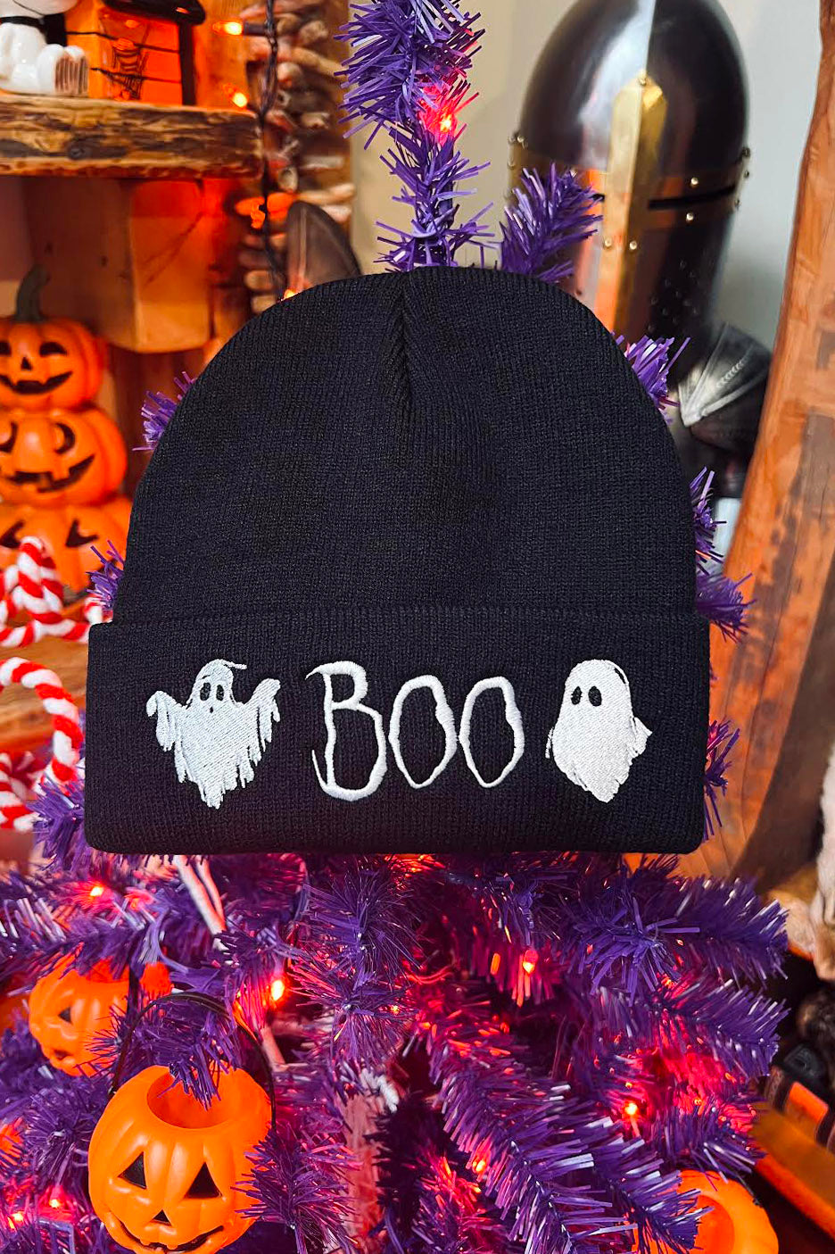 gothic winter knitted embroidered ghost beanie