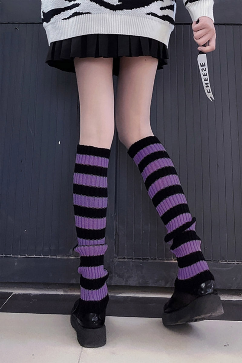 Dead Violets Striped Leg Warmers [Black/Purple]