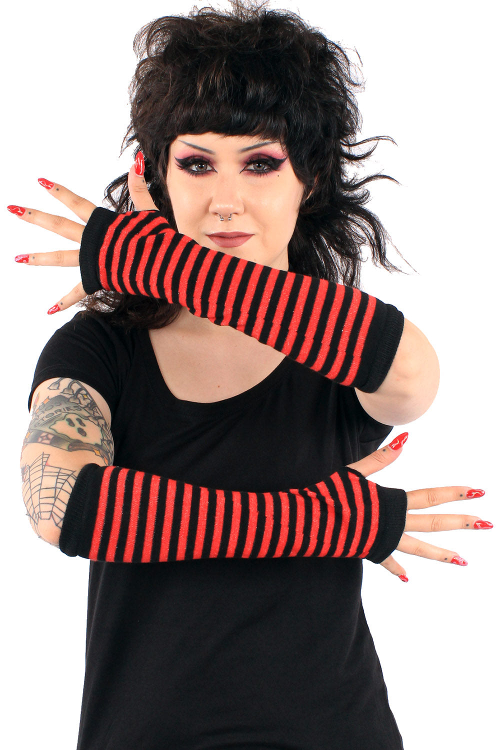 Emo Striped Arm Warmers [Black/Red]