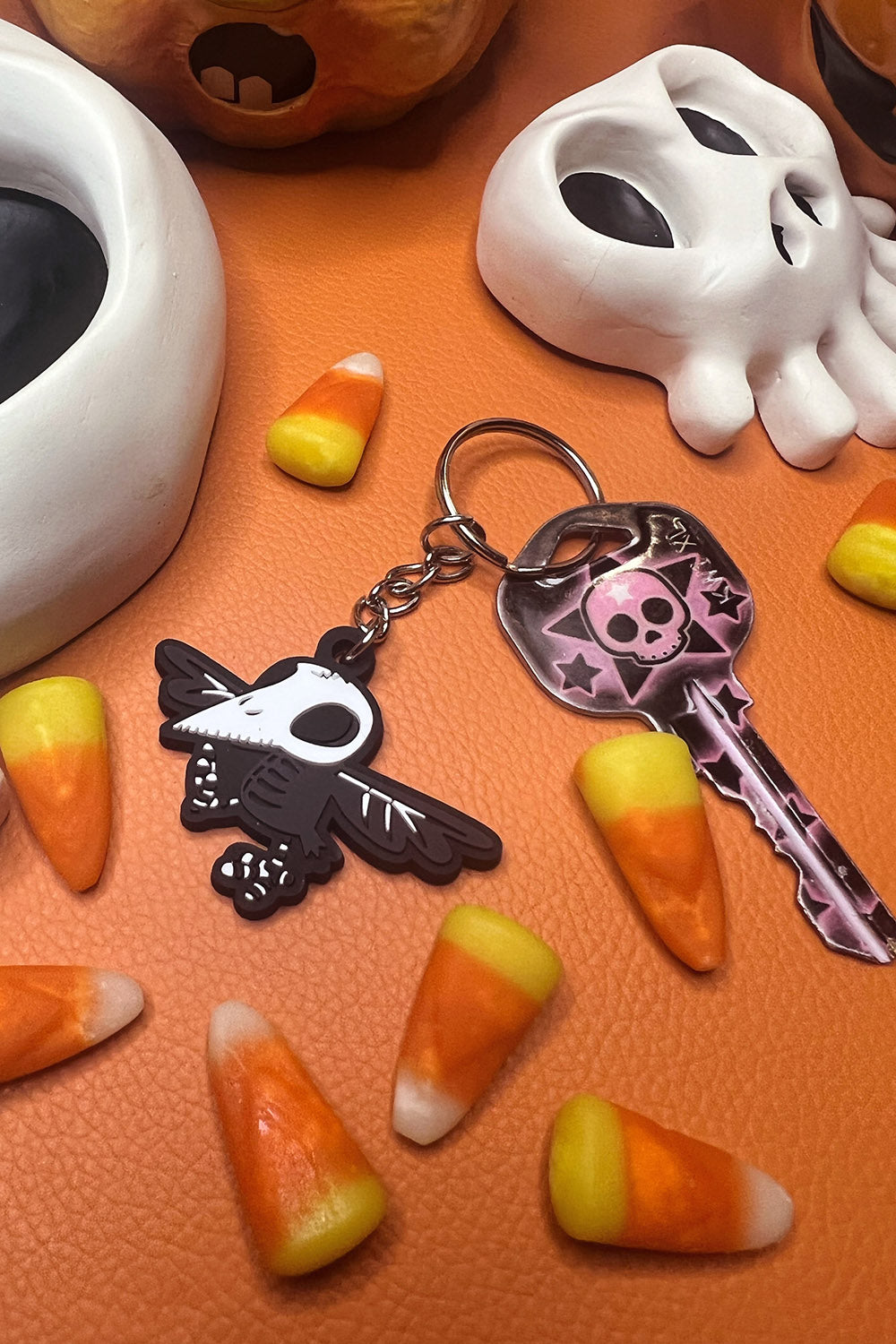 goth raven skeleton keychain charm