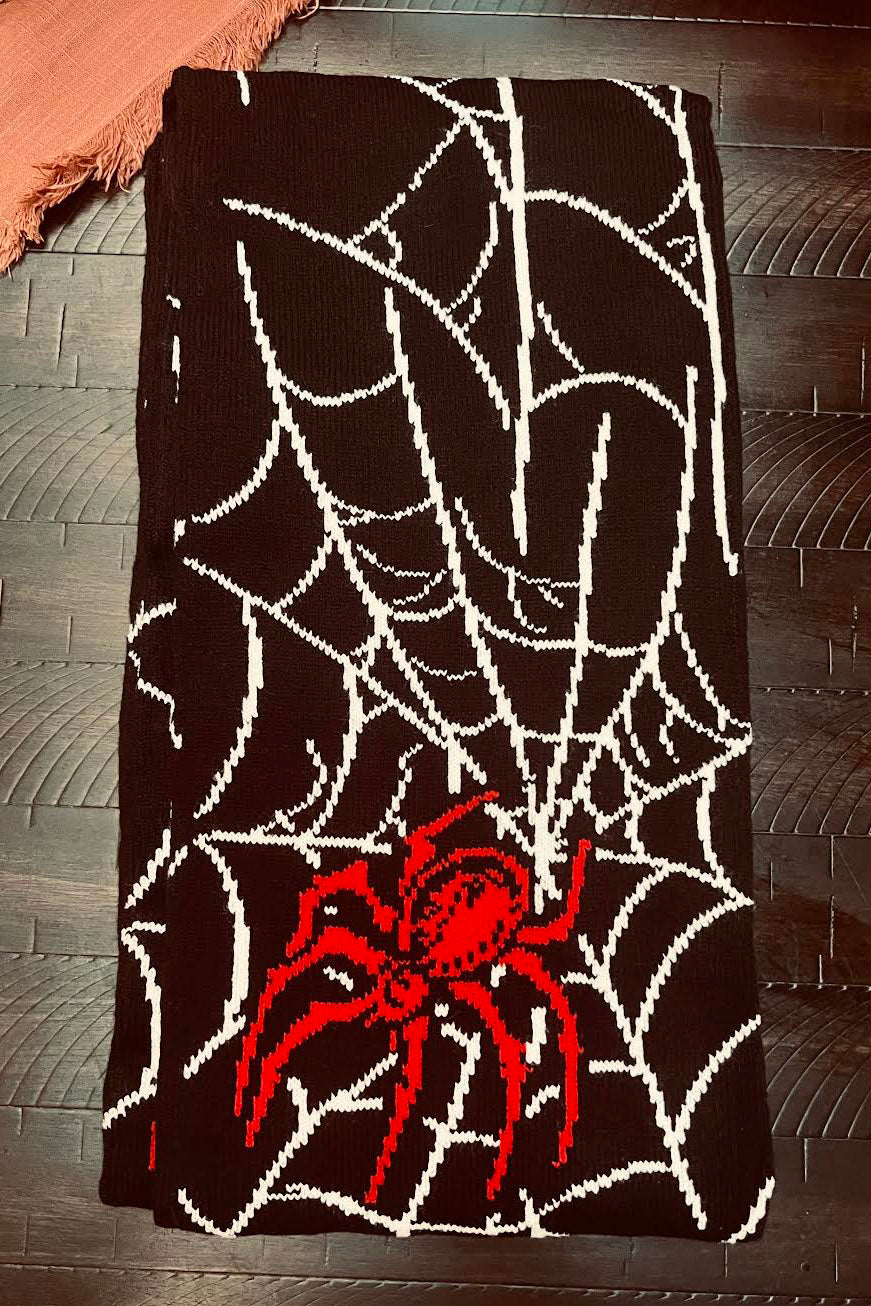 gothic knitted spider scarf