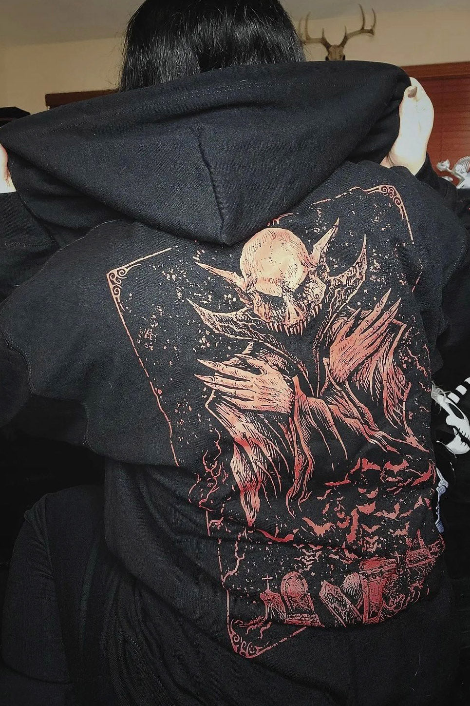 Nosferatu Hoodie w/ Red Bat Sleeves [Zipper or Pullover]