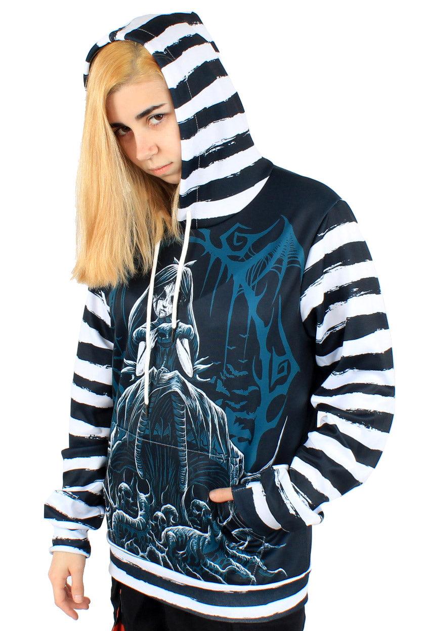 VampireFreaks Dark Alice Striped Hoodie - VampireFreaks